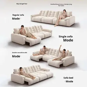 ספת מיטה בעלת שלושה מושבים בענן דו שימושית דירה קטנה שלט רחוק חכם נשלף ישר שניל קרם סִגְנוֹן סלון - Product Image 3