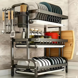 Égouttoir à vaisselle avec plateau de drainage, organisateur de rangement de <span class=keywords><strong>cuisine</strong></span> avec porte-baguettes, porte-couteaux et <span class=keywords><strong>support</strong></span> pour planche à découper - Product Image 5