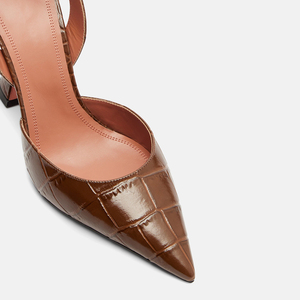 Escarpins slingback pour femmes en cuir verni gaufré croco, à bout pointu et talon trompette sculpté, vente en gros OEM - Product Image 4