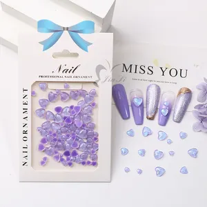 50 cái/túi Hỗn Hợp Trong Suốt Kawaii Nhựa Trái Tim 3D Nail Art Phụ Kiện Báo Chí Trên Móng Tay