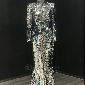 Nt42 <b>Silver</b> Sequin Mermaid Evening <b>Dress</b> Long Sleeve Luxury Design for Formal Events Jancember - Product Image 5