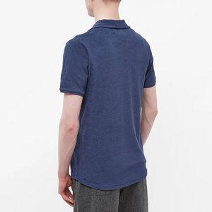 <span class=keywords><strong>Polo</strong></span> de <span class=keywords><strong>playa</strong></span> para hombre, camisa de cuello levantado con solapa de botones, Color Azul Marino - Product Image 3