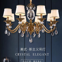 Lustres VH à 8 lumières de style français pour salon de villa, éclairage décoratif, abat-jour en tissu, en laiton