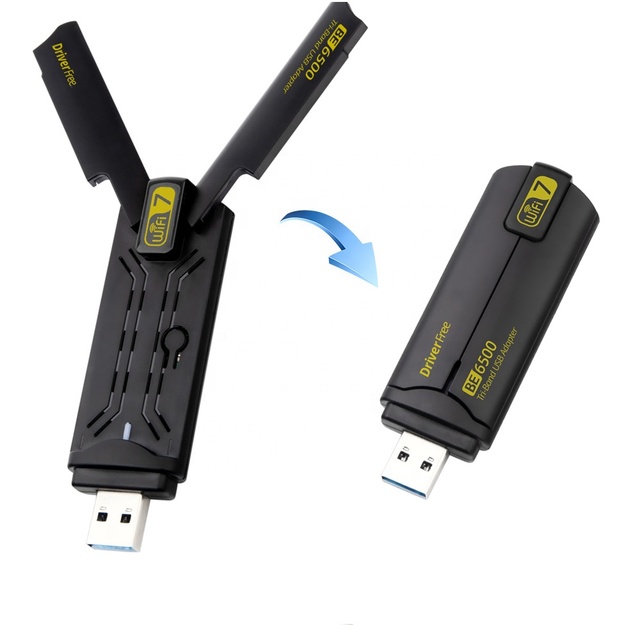 External Wifi 7 Adapter BE6500 2.4G&5.8G&6GHz Tri-band Wireless Network Card 802.11be Free-Drive WiFi Adaptador for PC