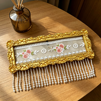 Marco de Fotos de Resina Dorada de Estilo Barroco Francés Vintage con Patrón Floral 3D, Borla de Perlas Artificiales, Ecológico, para Decoración de Pared del Hogar
