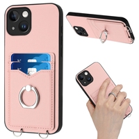 Étui en cuir avec fentes pour cartes et support anneau pour iPhone 17 Air 16E 16 Plus 15 14 13 Mini 12 11 Pro Max XS XR 8 7