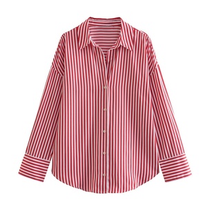Ohsisa 2025 colección de otoño de manga larga suelta impresa seda satén drapeado cuello vuelto camisa a rayas blusas de mujer - Product Image 3