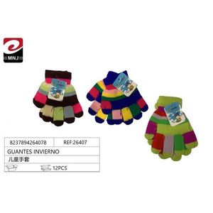 Children's Winter Gloves Colorful Striped Knit Mittens For Kids 12Pcs - Product Image 1