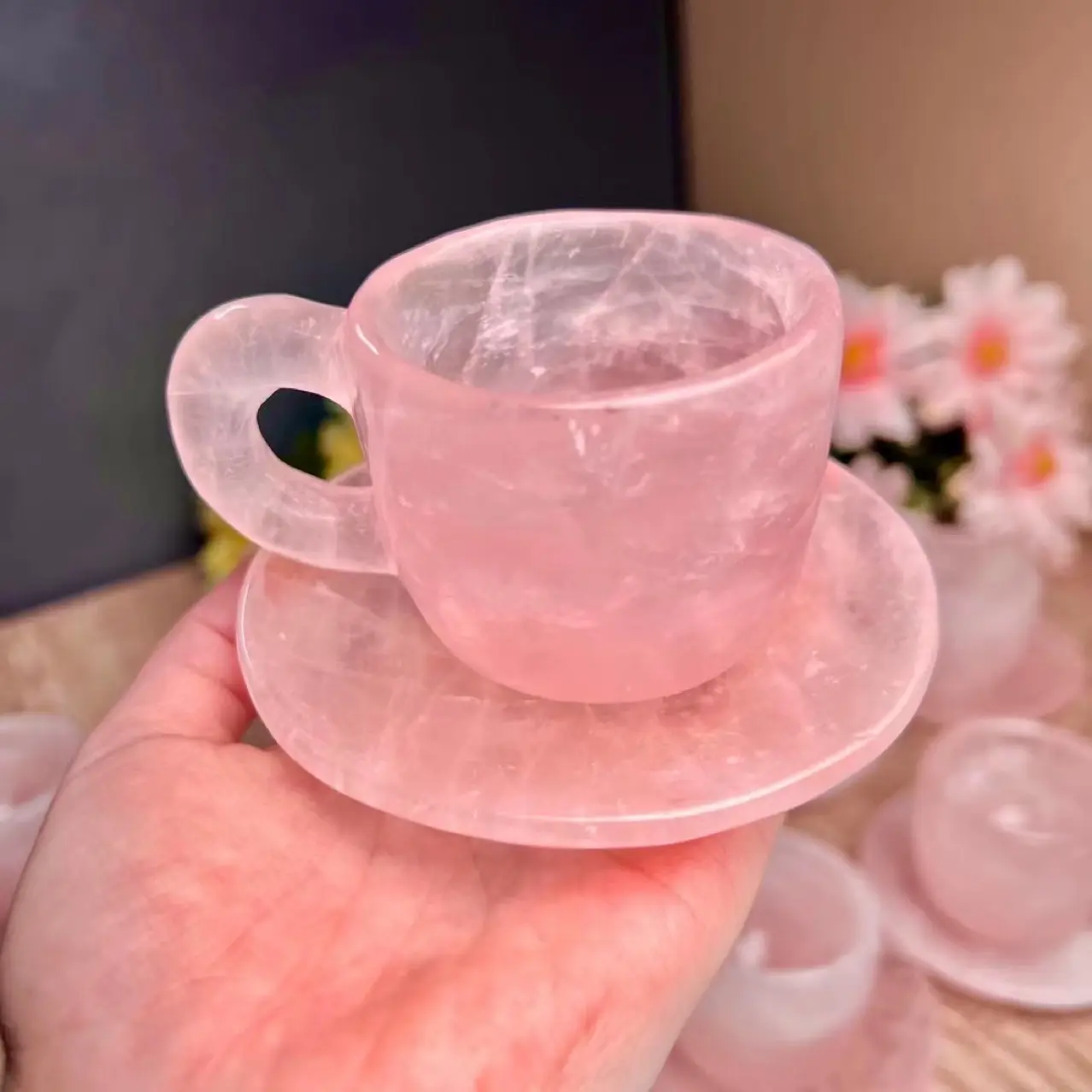 Чашка из натуральных лечебных драгоценных камней, ремесла, оптовая продажа, мини-кристаллы из розового кварца, Набор чашек для украшения