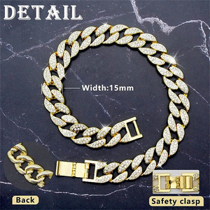 Luxe Hip Hop Pet Bijoux Accessoires 15mm Argent Or Métal Strass <span class=keywords><strong>Collier</strong></span> <span class=keywords><strong>Collier</strong></span> Large Cristal Chaînes Cubaines pour Chiens - Product Image 3