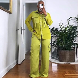 Abbigliamento Femminile Europeo <span class=keywords><strong>e</strong></span> Americano, Nuova Moda Estate 2026, Set con <span class=keywords><strong>Camicia</strong></span> a Maniche Lunghe <span class=keywords><strong>e</strong></span> <span class=keywords><strong>Pantaloni</strong></span> a Gamba Larga con Design Patchwork - Product Image 2