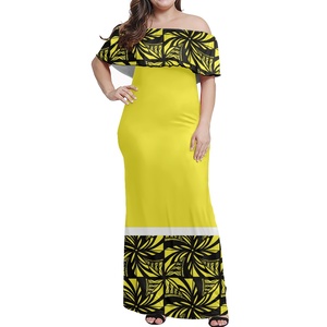 Vestidos de talla grande para mujer, diseño de <span class=keywords><strong>arte</strong></span> Tribal polinesiano, Samoan y Fiyi, Floral, con volantes y hombros descubiertos, vestido de fiesta informal - Product Image 1