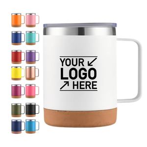 Tasse à café personnalisée avec fond en liège, revêtement poudré mat, 12 oz, double paroi, isolation sous vide, base en liège, mug en acier inoxydable avec poignée - Product Image 1