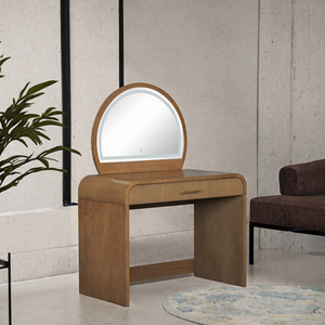 Modern Solid Wood Durable LED <b>Lighted</b> <b>Makeup</b> Vanity <b>Table</b> Dressing Desk <b>with</b> Mirror Drawer for Apartment Bedroom - Product Image 3
