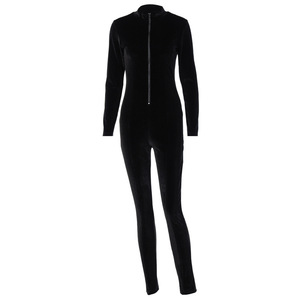 Nuova Tuta Intera Primaverile Nera a Maniche Lunghe per Donna, Abbigliamento con Cerniera <span class=keywords><strong>in</strong></span> <span class=keywords><strong>Velluto</strong></span>, Jumpsuit Aderente alla Moda - Product Image 2
