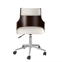 Chaise de bureau de direction au design mid-century avec structure en bois courbé, revêtement en cuir et siège pivotant à structure en fer