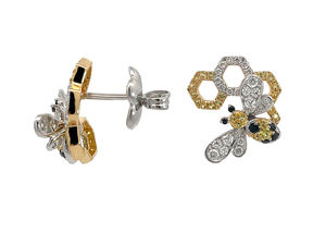 Pendientes de Botón con Diseño de Panal, Oro de 18K, Diamantes Blancos, Amarillos y Negros, Joyería de Animales Adorables, Hipoalergénicos, Accesorio para Mujer, Regalo - Product Image 3