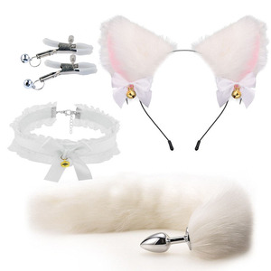 BDSM Animal Play Props Set 4 PCs Metal Fox Anal Plug Lace Collar Plush Hair Band Adultos Juguetes sexuales eróticos - Product Image 2