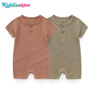 2 potong Jumpsuit bayi 100% katun Onesie baru lahir selangkangan terbuka lengan pendek musim panas kasual Amerika wafel Romper kapal datar ODM - Product Image 2