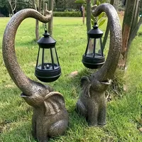 Sculpture en résine d'éléphant en forme de coeur ornement de lanterne éclairée Statue d'anime de Style dessin animé abstrait pour jardin