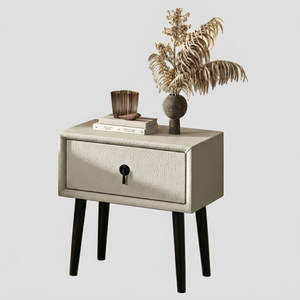 NKOL Modern Leather Nightstand With Single Drawer Cream Color Minimalist Bedroom Furniture <b>Storage</b> <b>Side</b> <b>Table</b> - Product Image 1