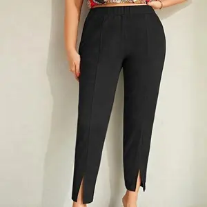Custom Ladies Clothes Solid Trousers Casual High Waist Slit Hem Long Pant Plus Size Women's Pants For Women Buyer