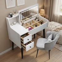 Ensemble de chaises de maquillage de luxe avec miroir LED et rangement à tiroirs pour coiffeuse de chambre