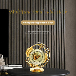 Toàn Cầu Tinh Khiết Brass Bảng Đồng Hồ Đa Chiều Biến Hình Dạng Nhiệt Độ Và Độ Ẩm Giám Sát Thạch Anh Bàn Đồng Hồ - Product Image 2