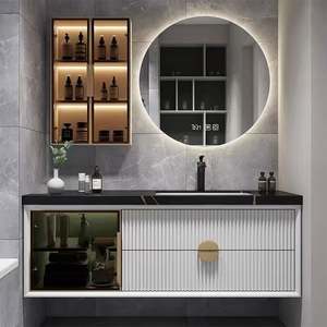 Armoire de salle de bain avec miroir et lavabo en laque noire de style italien moderne - Product Image 2