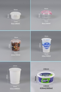 Emballage <span class=keywords><strong>de</strong></span> yaourt 500 ml 500 g 16 oz, bol en plastique PP blanc avec joint en aluminium et couvercle transparent, manchon en papier - Product Image 2