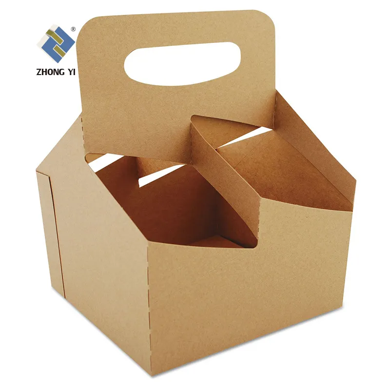 Kraft Corrugated Foldable Box Packaging 6 Pack Beer Carrier Packaging Rigid Corrugated Cardboard Boxes Wine Box With Handle