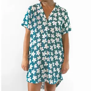 2024 vestido de camiseta de verão com estampa personalizada de rayon casual fundo redondo vestido feminino de botões