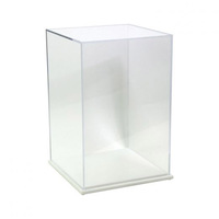 Boîte d'affichage en acrylique transparent avec base blanche Boîte-cadeau de vitrine en acrylique transparent à 5 faces de taille personnalisée avec base blanche