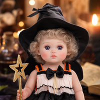 Poupée Reborn en vinyle de 18 pouces pour Halloween, costume de sorcière avec ailes de chauve-souris, baguette magique, cheveux bouclés, poupée nouveau-né pour jeu d'imitation
