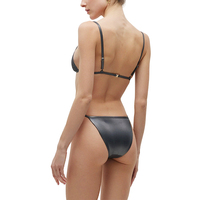 Ensemble de bikini noir pour femme, haut triangle avec accessoires dorés, bas string coupe haute, maillot de bain de luxe