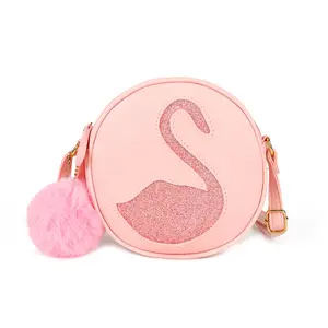 Little Girls Swan Coin Purse Wallet Cute Cartoon Crossbody Bags Mini Round Wallet Small PU Shoulder Handbag For Kids Toddlers