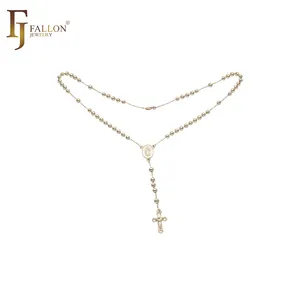 54190208 FJ Fallon joyería de moda italiana Virgen de Guadalupe Rosario católico Collar chapado en 14K oro latón basado