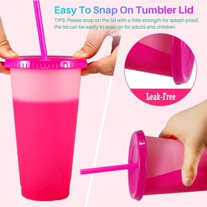 Vasos Reutilizables de Plástico PP de 24oz con Tapa y Pajita, Cambio de Color, Aislamiento Térmico 0-6h, Estilo Contemporáneo, Venta al por Mayor para Fiestas y Festivales - Product Image 3