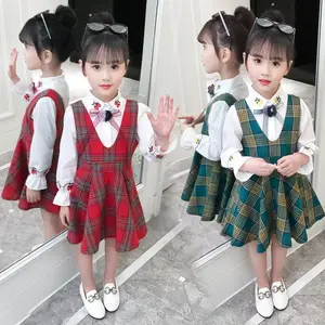 हाओ बच्चे बच्चों Gallus बनियान स्कर्ट प्लेड स्कर्ट दो टुकड़ा लड़कियों के लिए बच्चों के कपड़े थोक चीन कपड़े लड़की