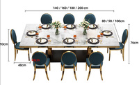 Ensemble de table à manger rectangulaire de luxe, plaque de pierre en acier inoxydable doré, table de salle à manger en marbre, meubles de restaurant modernes et abordables