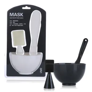 Black Color Facial care Cosmetic Bowls and Spatula 3 in 1 Plastic Face Clay Mask Mixing Bowl Set for Beauty Salon