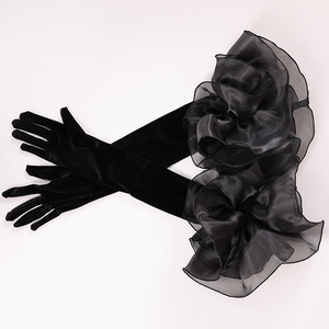Guanti lunghi in velluto di moda con <span class=keywords><strong>Organza</strong></span> con volant tinta unita manica a mano per le donne abito da sposa foto Prop abbigliamento guanto - Product Image 1