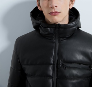 Giacca Invernale Nera Imbottita in <span class=keywords><strong>Pelle</strong></span> con Cappuccio - Product Image 5