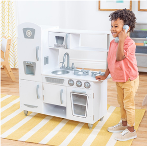 Cuisine miniature en bois blanc vintage américaine classique, ensemble de jeu interactif pour tout-petits, jeu de rôle en cuisine - Product Image 3