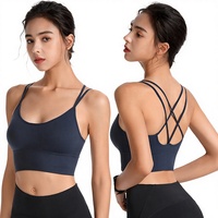 Soutien-gorge de sport pour femme à bretelles fines et dos croisé, 100 % nylon, maintien élevé, antichoc, pour la course et le fitness, grande taille