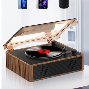 Lecteur CD style vinyle rétro avec boîte à musique, couvercle anti-poussière, haut-parleur de bureau imitation bois, Bluetooth, USB, AUX, Hi-Fi, pour décoration intérieure, cadeau - Product Image 4