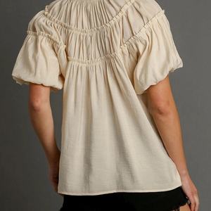 Wholesale New French Ladies <b>Tops</b> and Blouses Women With Puffed Sleeves Advanced Sense V Neck Loose Short Sleeved <b>Tops</b> for Women - Product Image 2