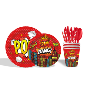 Décorations de fête d'anniversaire pour enfants sur le thème Hero City, y compris la vaisselle jetable en papier - Product Image 4