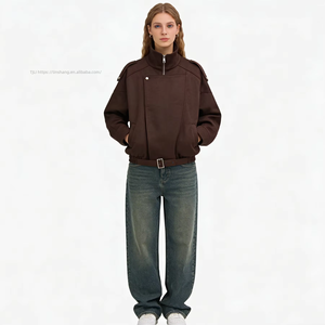 Women's Suede Moto Belted Waist Lapel Collar Casual Streetwear Outerwear Fashion - Product Image 3