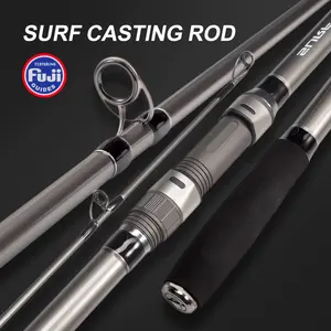 Hunthouse 4.25m Surf Spinning Vara De Pesca Preto/Vermelho/Cinza 3 Peça Portátil De Fibra De Carbono 14FT Água Salgada Surf Rod